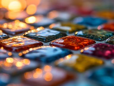 Glänzende, farbige Keramikfliesen in einem Mosaik